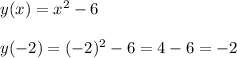 y(x) = x^2 -6 \\ \\ y(-2) = (-2)^2 -6 = 4-6=-2