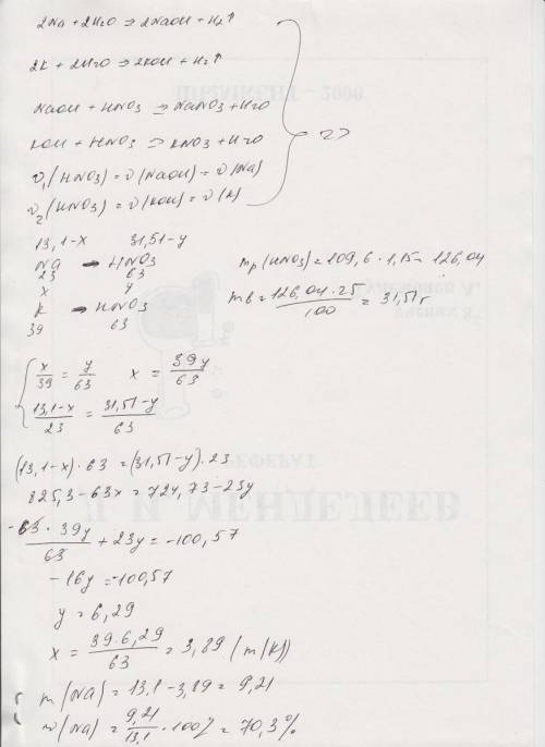 Смесь натрия и калия массой 13,1 г поместили в воду, для нейтрализации полученного раствора затратил