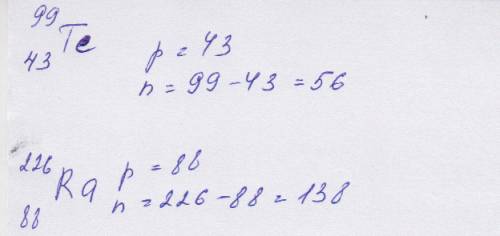 Рассчитайте число протонов и нейтронов в ядре атома технеция (изотоп с атомной массой 99)и ядре атом