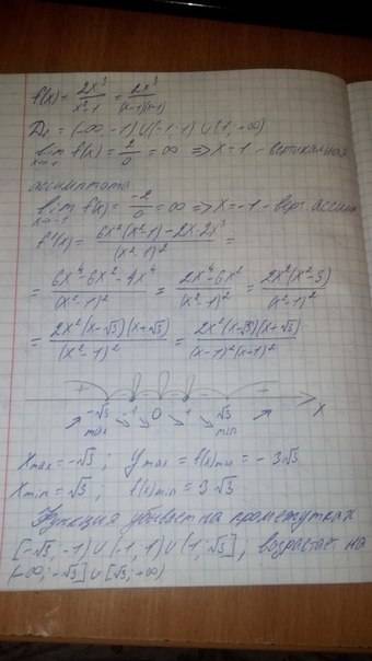 Исследуйте функцию и постройте ее график f(x)=2х^3/х^2-1