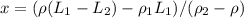 x =(\rho( L_1-L_2)-\rho_1L_1)/(\rho_2-\rho)