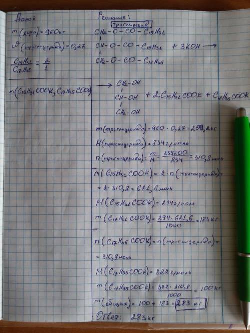 Массовая доля триглицерида, образованного остатками пальмитиновой и стеариновой кислот в мольном отн