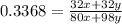 0.3368= \frac{32x+32y}{80x+98y}