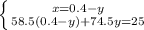 \left \{ {{x=0.4-y} \atop {58.5(0.4-y)+74.5y=25}} \right.