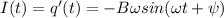 I(t) = q'(t) = - B \omega sin(\omega t +\psi)