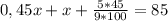 0,45x+x+ \frac{5*45}{9*100}=85