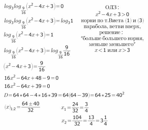 Log3log9/16(x2-4x+3)=0 решите логарифм.уравнение