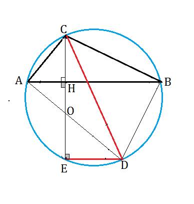 Решите : высота опущенная из вершины c вписанного в окружность треугольника abc продолжена до пересе