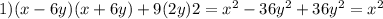 1)(x-6y)(x+6y)+9(2y)2=x^2-36y^2+36y^2=x^2