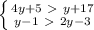 \left \{ {{4y+5\ \textgreater \ y+17} \atop {y-1\ \textgreater \ 2y-3}} \right.