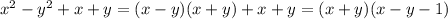 x^{2} - y^{2} +x+y=(x-y)(x+y)+x+y=(x+y)(x-y-1)