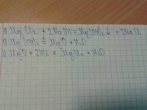 Решить цепочку превращений mgcl2-mg(oh)2-mgo-mgcl2