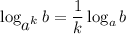 \log_\big{a^k}b= \dfrac{1}{k} \log_ab