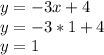 y=-3x+4 \\ &#10;y=-3*1+4 \\ y=1