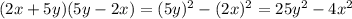 (2x+5y)(5y-2x)= (5y)^{2} - (2x)^{2}=25y^{2}-4x^{2}
