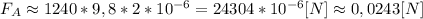 F_A\approx1240*9,8*2*10^{-6}=24304*10^{-6}[N]\approx 0,0243 [N]