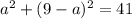 a^{2} + (9-a)^{2}=41