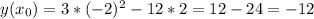 y(x_{0})=3*(-2)^{2}-12*2=12-24=-12