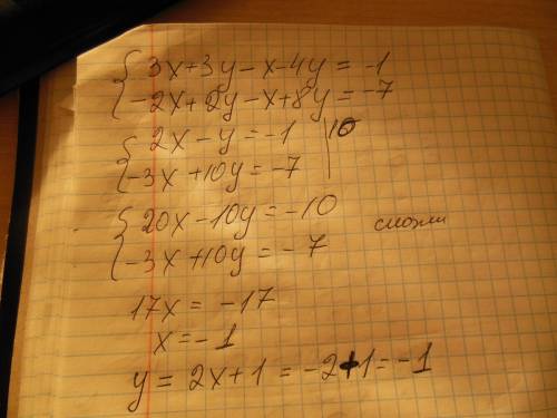 Решите систему уравнений 3 (x+y)+1=x+4y 7-2 (x-y)= x-8y