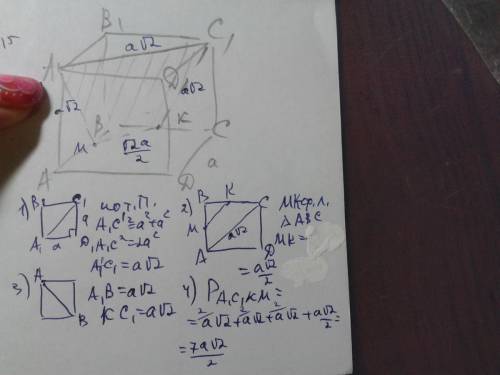 Проведите сечение куба авсdа1в1с1d1 плоскостью, содержащего прямую а1с1 и точку к- середину ребра вс