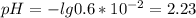 pH=-lg0.6*10^{-2}=2.23