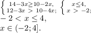 \left \{ {{14-3x \geq 10-2x,} \atop {12-3x\ \textgreater \ 10-4x;}} \right. \left \{ {{x \leq 4,} \atop {x\ \textgreater \ -2;}} \right. \\ -2\ \textless \ x \leq 4, \\ x\in(-2;4].