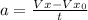 a= \frac{V x_{}-V x_{0} }{t}