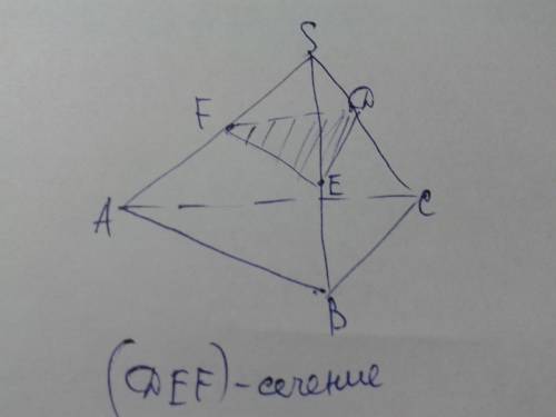 Побудуйте переріз трикутної піраміди площиною що проходить через 3 точки.які лежать на 3 бічних ребр