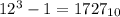 12^3-1=1727_{10}