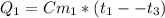 Q_1=Cm_1*(t_1--t_3)