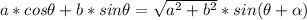 a*cos\theta+b*sin\theta = \sqrt{a^2+b^2}*sin(\theta+\alpha)