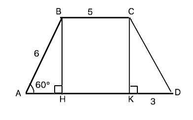 Abcd-трапеция.ab=6,bc=5,kd=3,угол а=60 градусам,bh принадлежит ad,ck принадлежит ad а) как называют