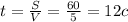 t= \frac{S}{V} = \frac{60}{5} =12 c