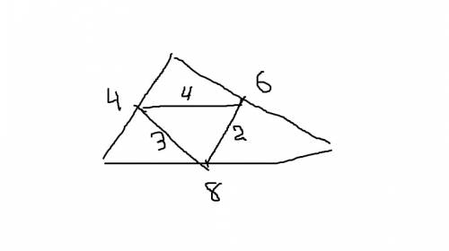 Найдите стороны треугольника,вершины которого являются серединами сторон треугольника со сторонами 4