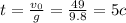 t= \frac{v_0}{g} = \frac{49}{9.8}=5 c