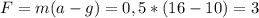 F=m(a-g)=0,5*(16-10)=3