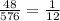 \frac{48}{576} = \frac{1}{12}