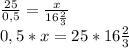 \frac{25}{0,5} = \frac{x}{ 16\frac{2}{3} } \\ 0,5*x=25*16 \frac{2}{3}