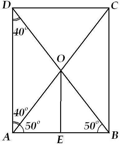 Впрямоугольнике авсд диагонали пересекаются в точке о. е середина стороны ав,угол вас=50.найдите уго