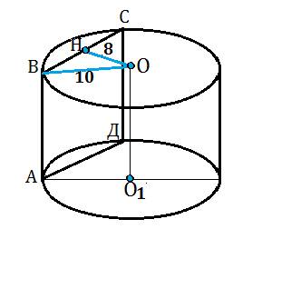 Радиус цилиндра равен 10 см. сечение, параллельное оси цилиндра и удаленное от неё на 8 см, имеет фо