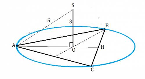 Расстояние от точки s до каждой из вершин правильного треугольника авс равно 5 см,а до плоскости 3 с