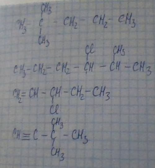 Скласти формули таких вуглеводнів: 2,2 - диметилпентан 4 - хлор - 5 - метилгексан 3 - хлорпентен -1