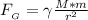 F_{_G} = \gamma \frac{M * m}{r^2}