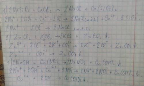 Написать молекулярное,полное, сокращенное ионное уравнение реакции: 1) силикат натрия + хлорид кальц