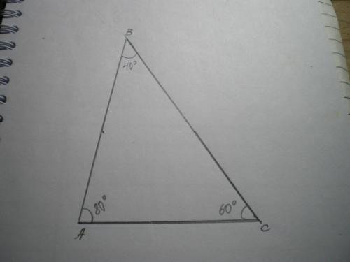 Начертите на нелинованной бумаге остроугольный треугольник и обозначьте его.измерьте все его углы и
