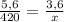 \frac{5,6}{420} = \frac{3,6}{x}