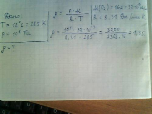 Найдите плотность кислорода при температуре 10 градусов с и давлении 120 к п а.