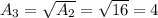 A_3=\sqrt{A_2}=\sqrt{16}=4