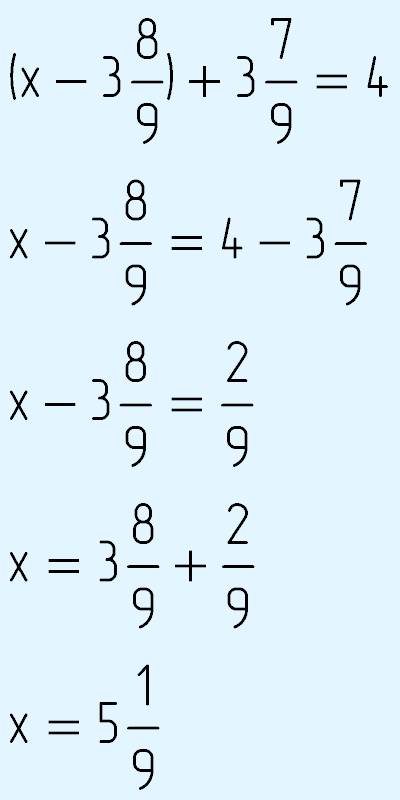 Решите уравнение с дробями (х-1цел8/9)+3целых 7/9=4 цел 4/9