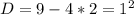 D=9-4*2= 1^{2}